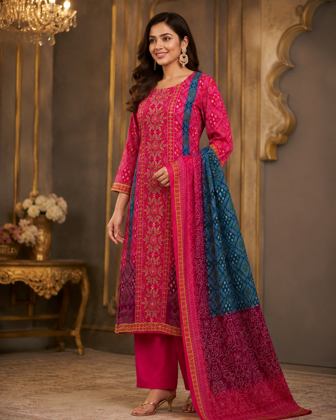 Fuschia Pink Crepe Suit