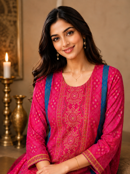 Fuschia Pink Crepe Suit