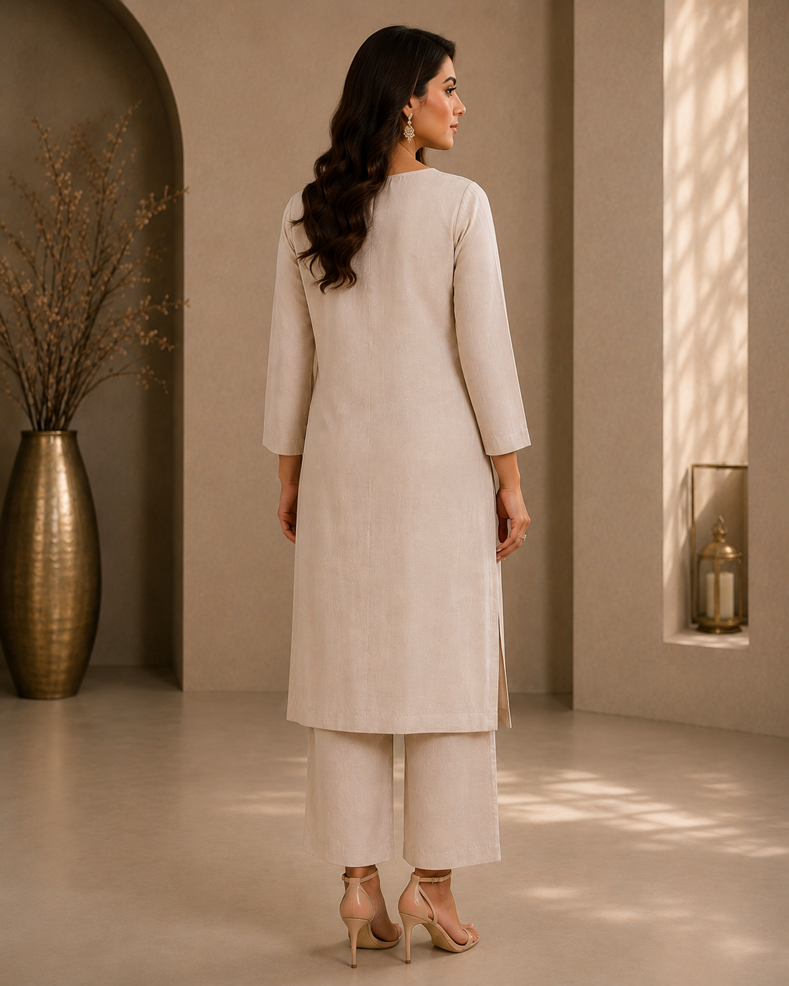 Soft Champagne Mul Chanderi Suit