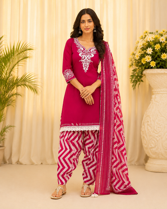 Rani Pink Cotton Farshi Suit