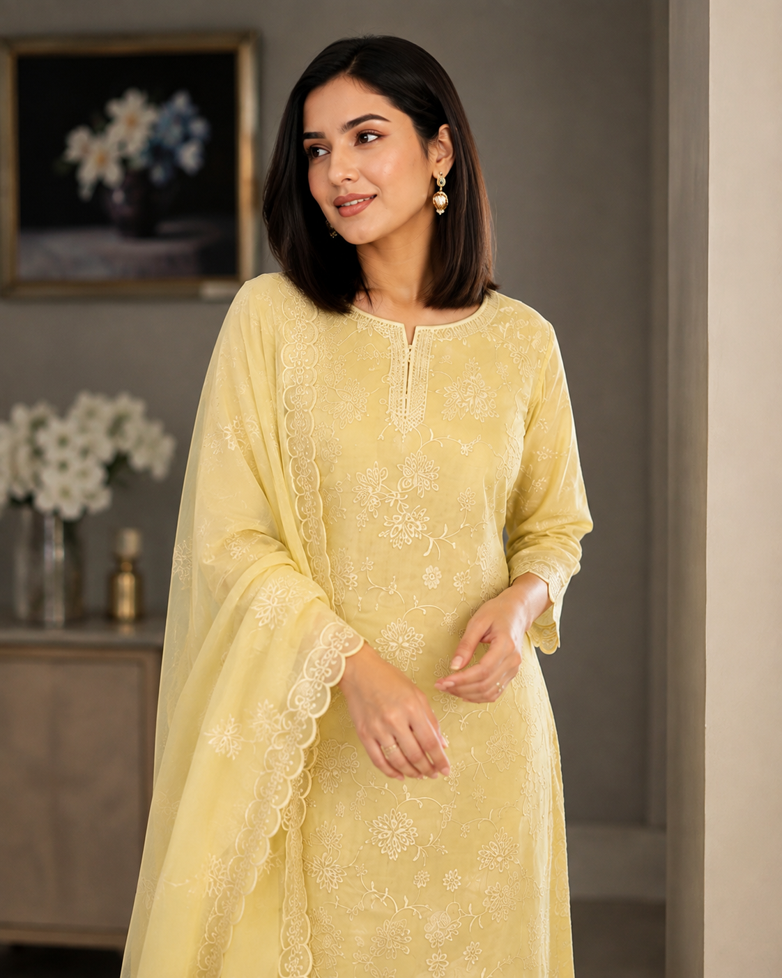 Lemon Bloom Cotton Dress Material