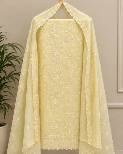 Lemon Bloom Cotton Dress Material