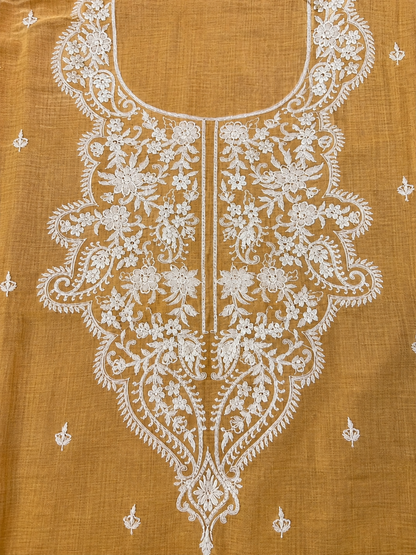 Mustard Cotton Dress Material with Worli Art Dupatta