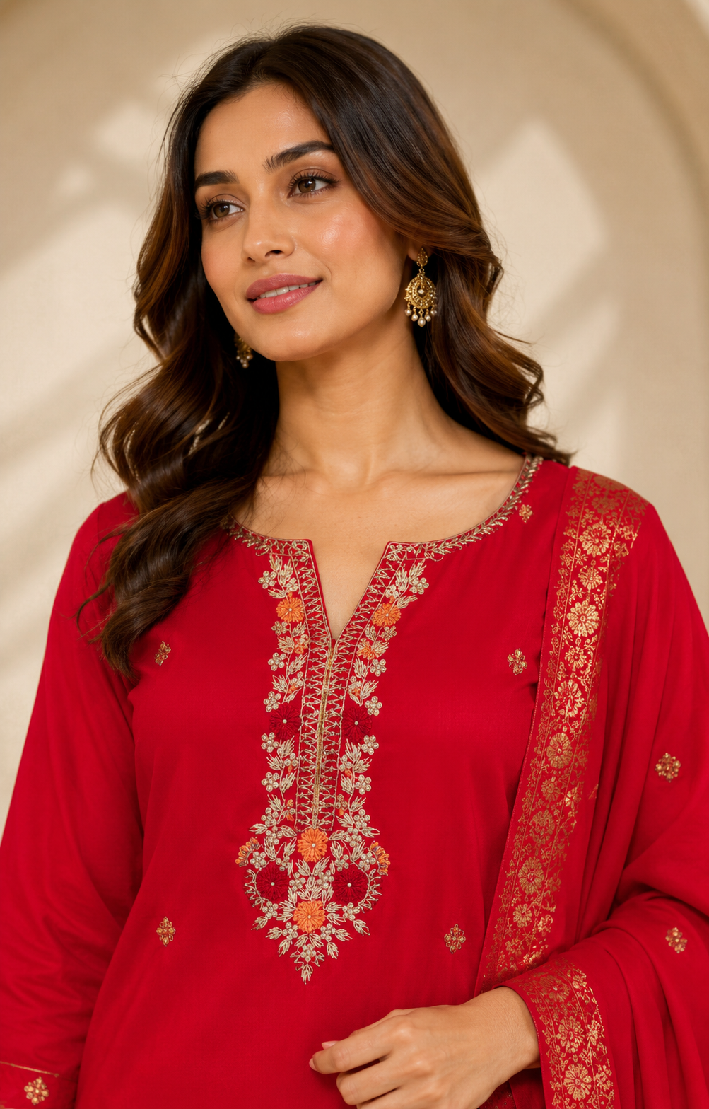Red Radiant Raw Silk Suit