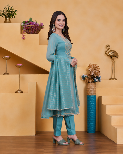 Aqua Blue Tissue Shimmer Suit