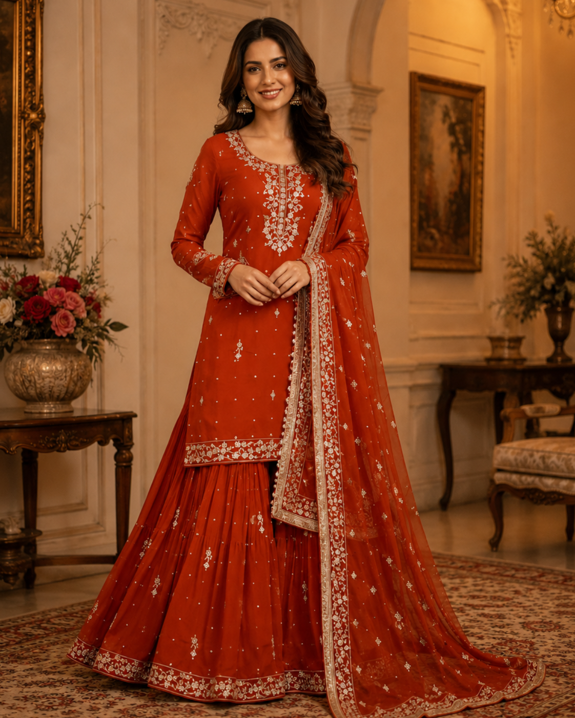 Brick Orange Georgette Sharara Suit