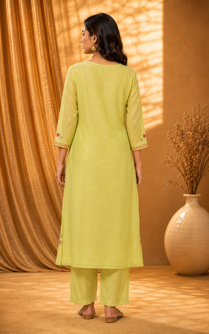 Pista Green Mul Chanderi Suit