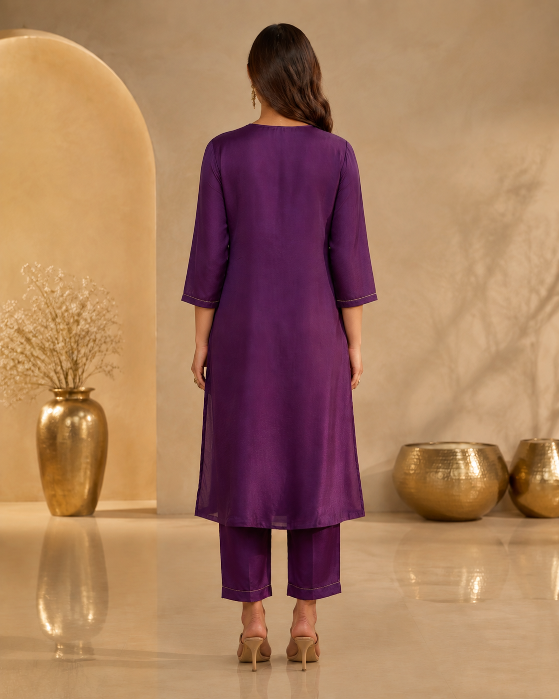 Purple Slim Fit Silk Suit