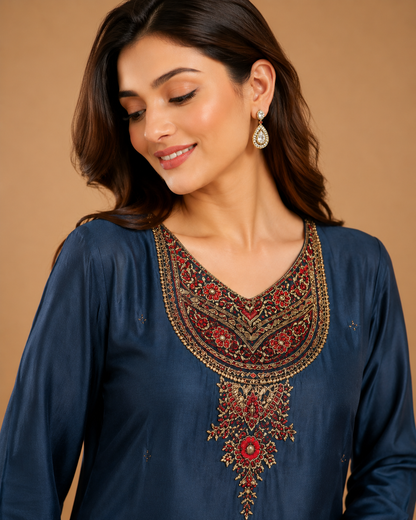 Steel Blue Dola Silk Suit