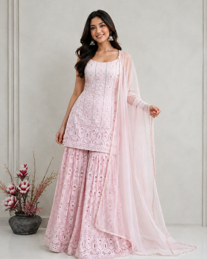 Pastel Pink Georgette Sharara Suit