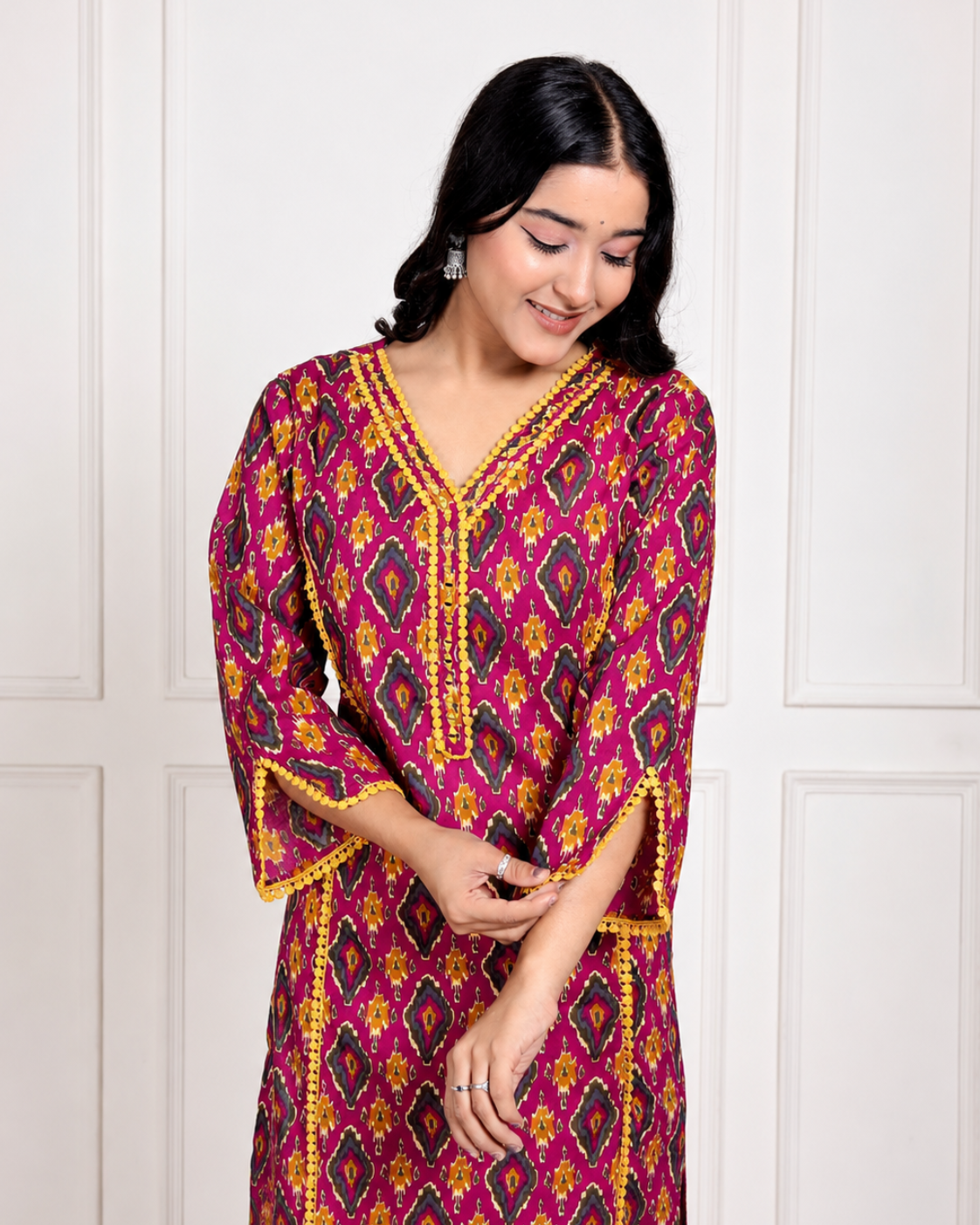 Pink and Yellow Cotton Kurta