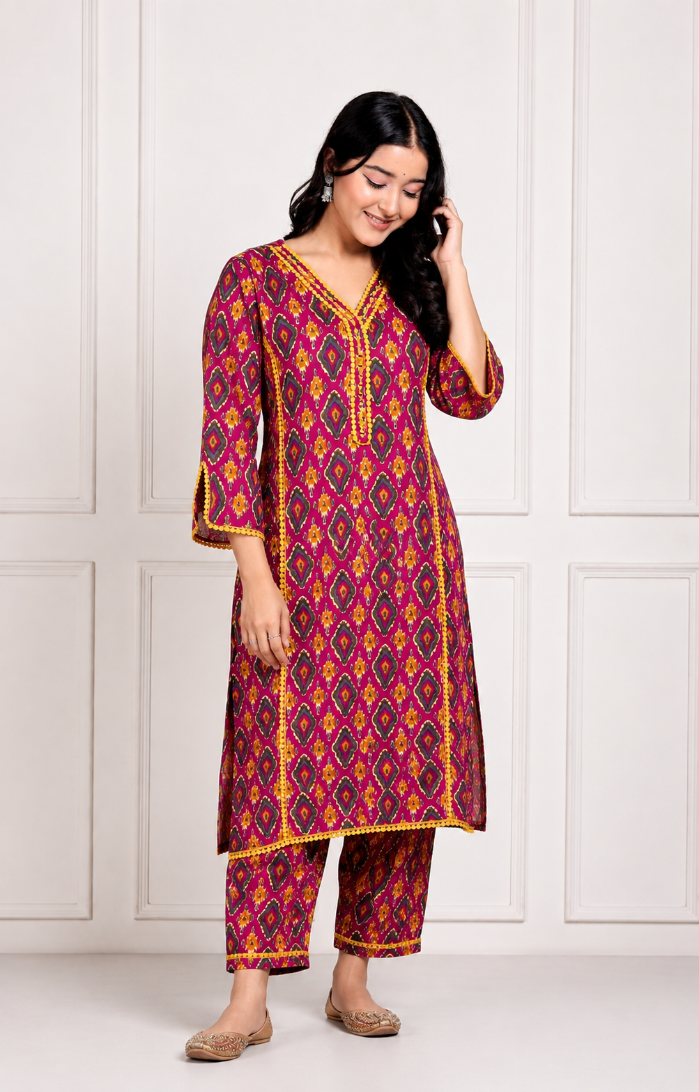 Pink and Yellow Cotton Kurta