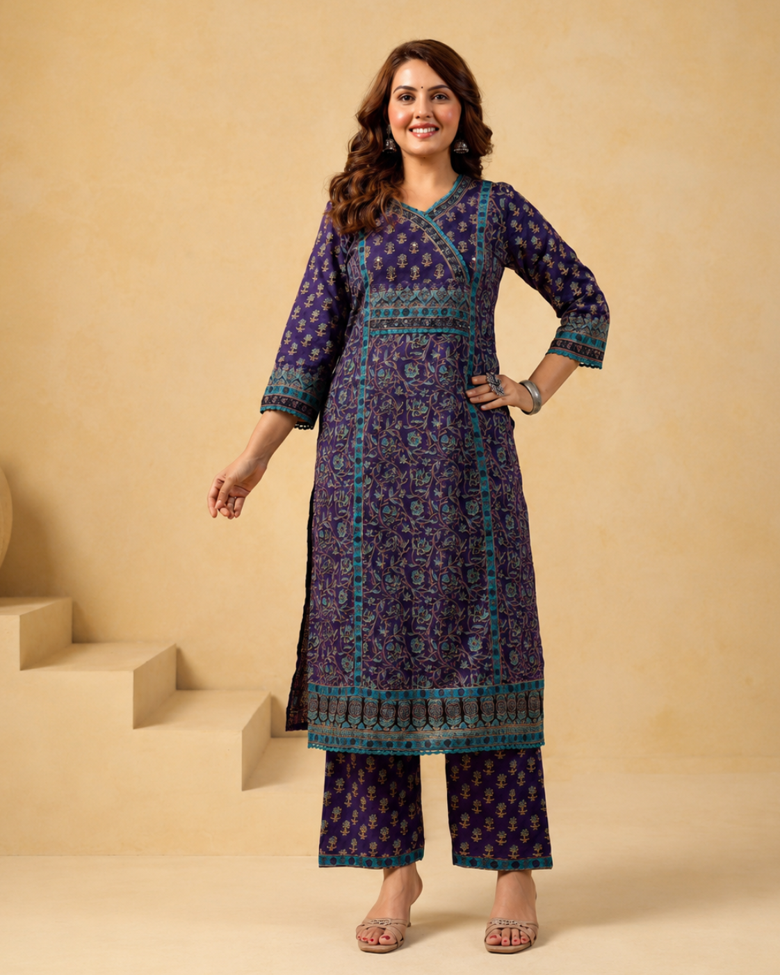 Purple and Blue Pure Cotton Suit