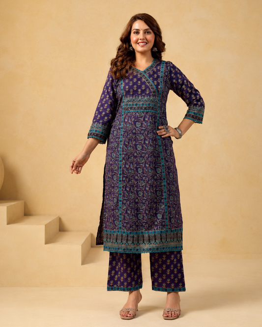 Purple and Blue Pure Cotton Suit