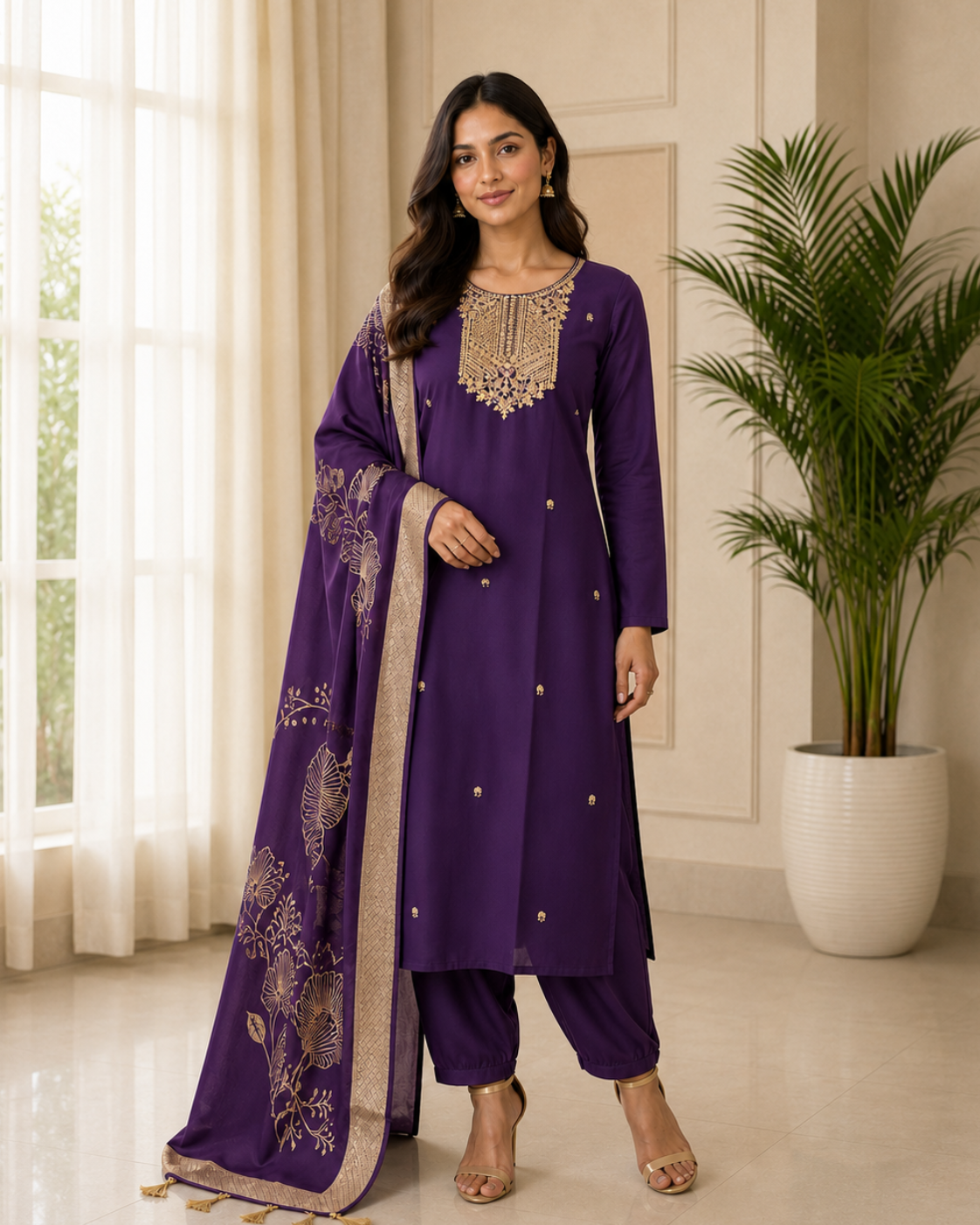 Purple Slim Fit Silk Suit
