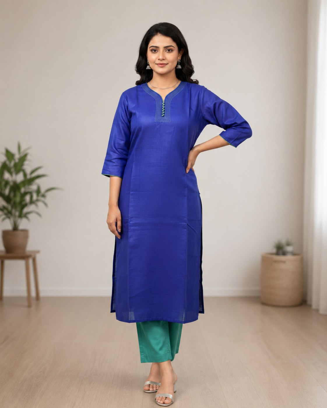 Indigo Semi-Stitched Tussar Silk Kurta