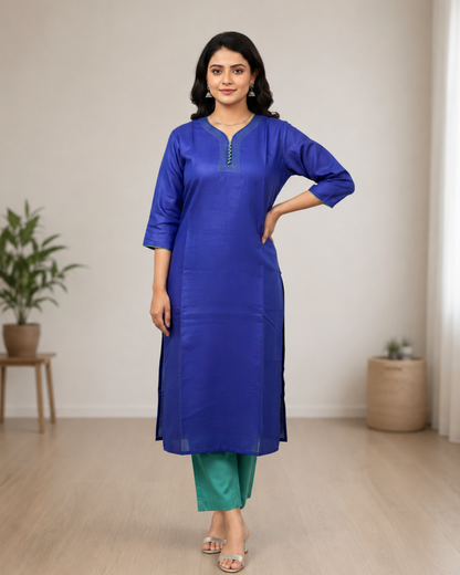 Indigo Semi-Stitched Tussar Silk Kurta