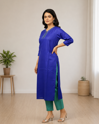 Indigo Semi-Stitched Tussar Silk Kurta