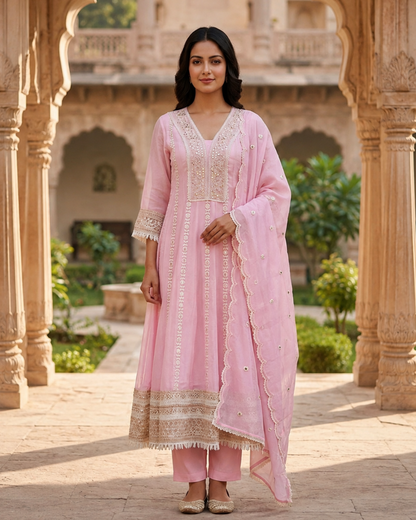 Soft Pink Pure Mul Cotton Anarkali Suit