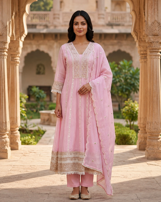 Soft Pink Pure Mul Cotton Anarkali Suit