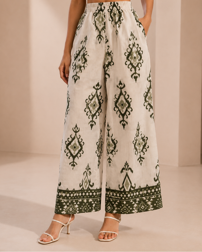 Green Chanderi Cotton Ikat Print Co-ord Set