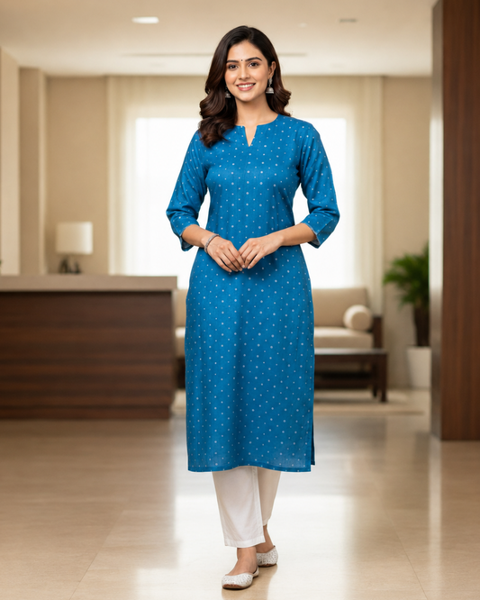 Sky Blue Semi-Stitched Tussar Silk  Kurta