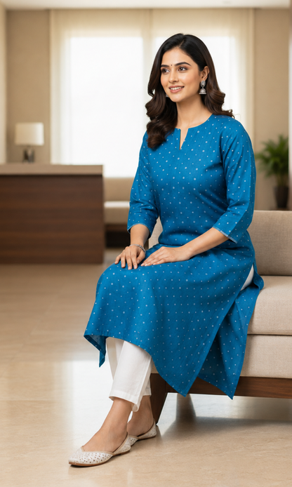Sky Blue Semi-Stitched Tussar Silk  Kurta