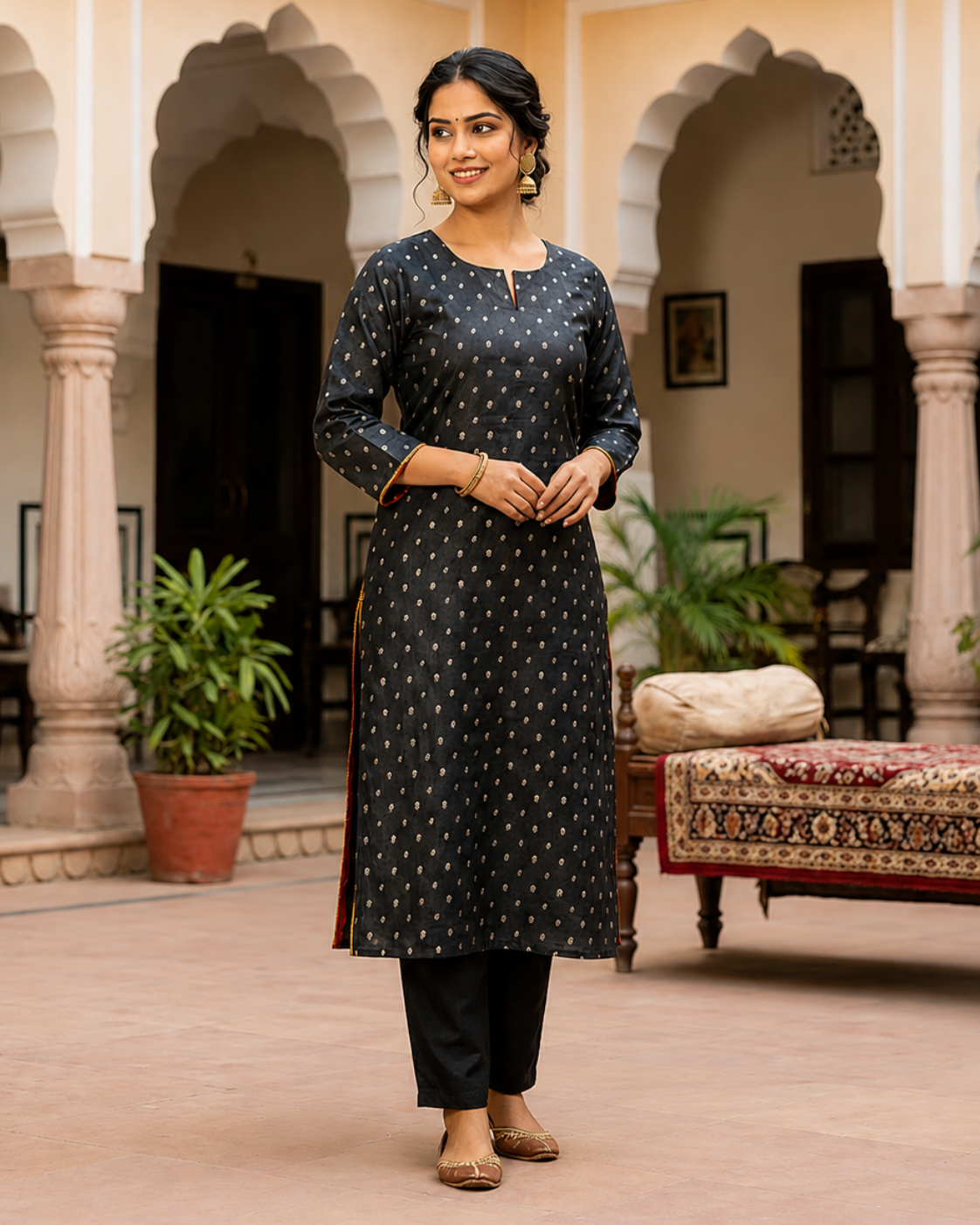 Black Semi-Stitched Tussar Silk Kurta