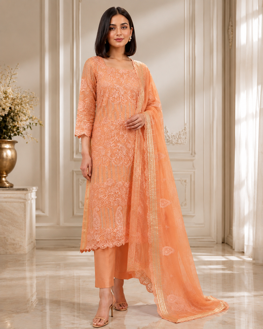 Radiant Peach Pure Mul Dress Material