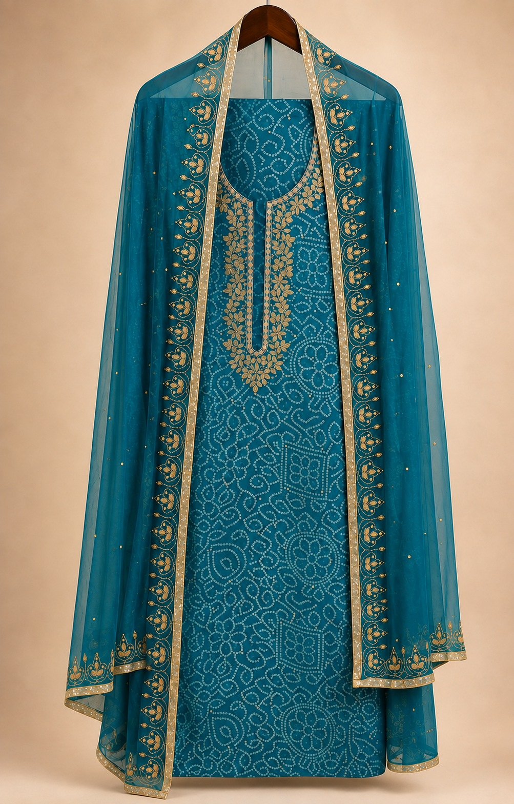 Blue Crepe Bandhani Dress Material