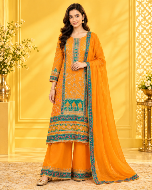 Orange Crepe Palazzo Suit