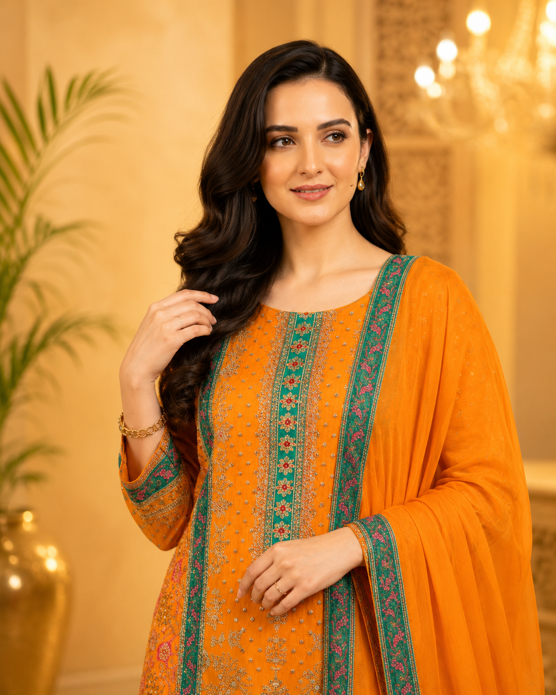 Orange Crepe Palazzo Suit