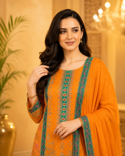 Orange Crepe Palazzo Suit