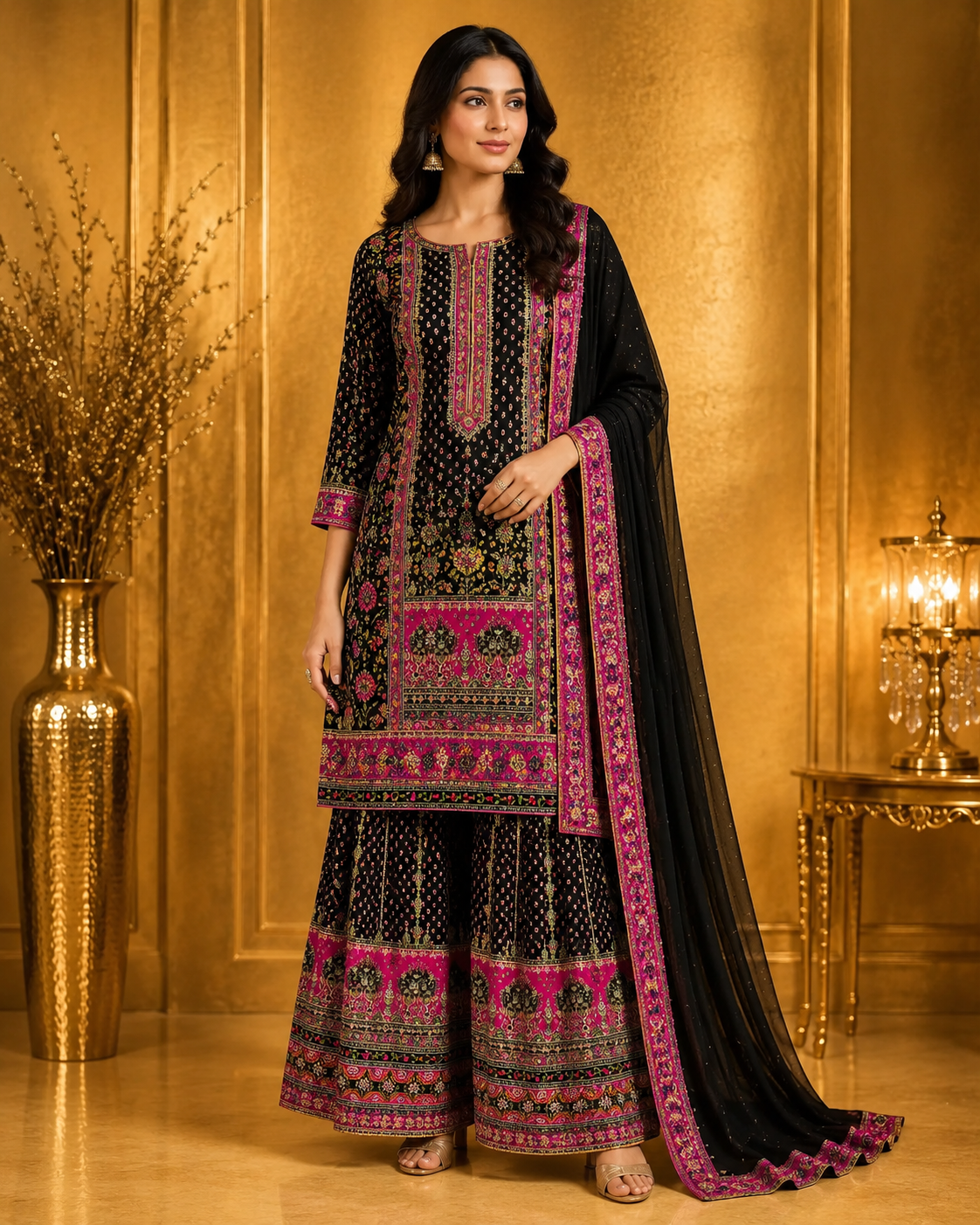 Black Crepe Palazzo Suit