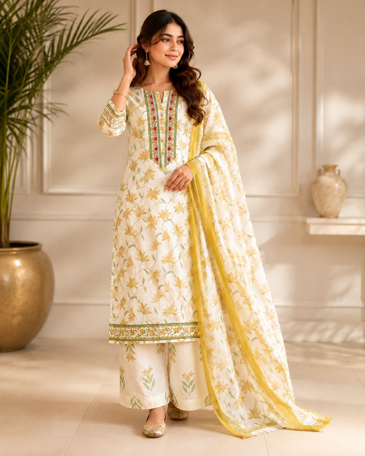 Golden Yellow Pure Cotton Suit