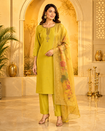 Lime Gold Russian Silk Suit