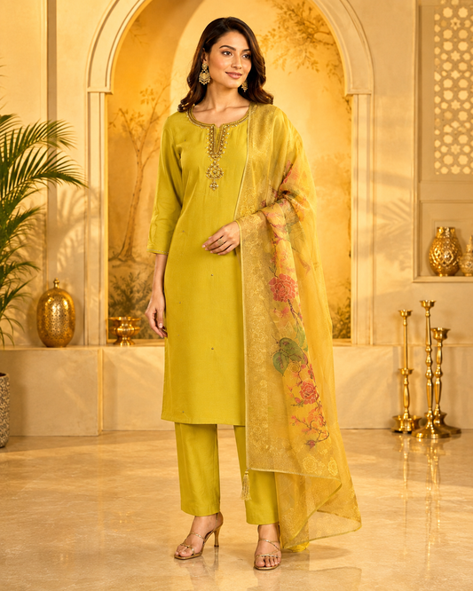 Lime Gold Russian Silk Suit