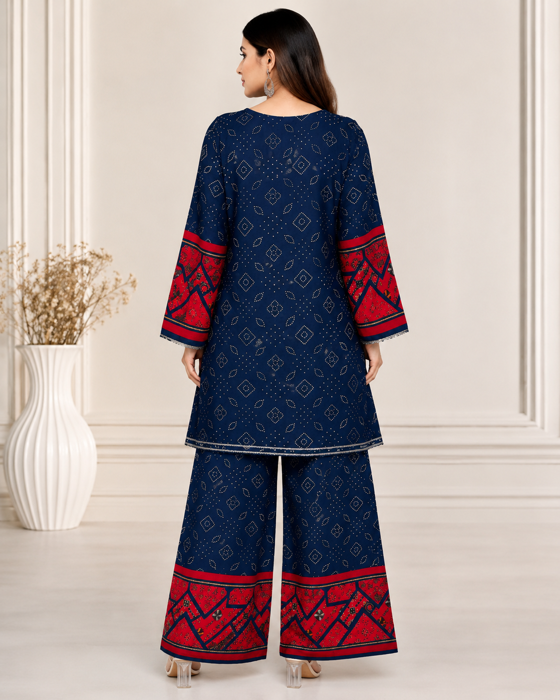 Navy Blue and Red Co-ord Set