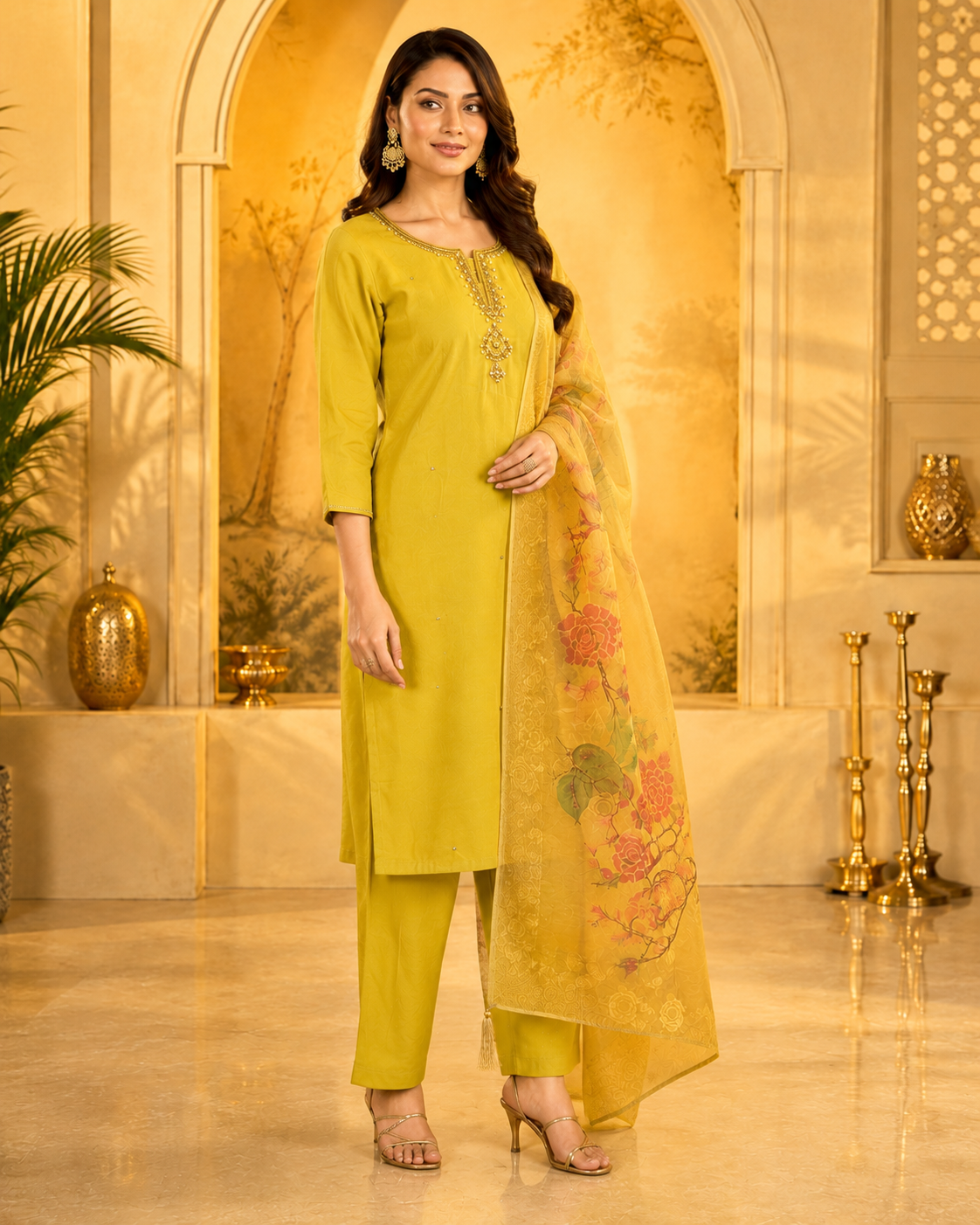 Lime Gold Russian Silk Suit