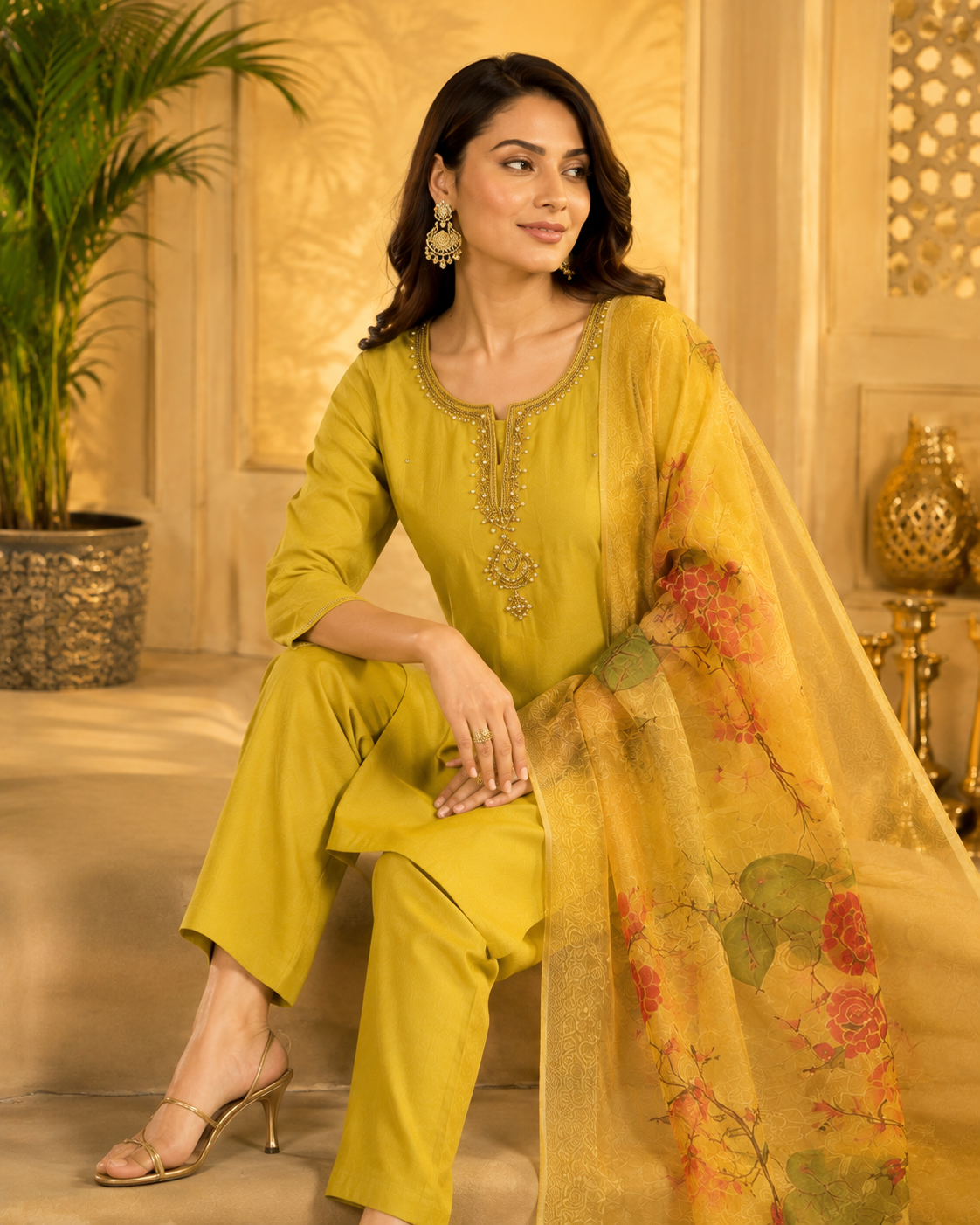 Lime Gold Russian Silk Suit