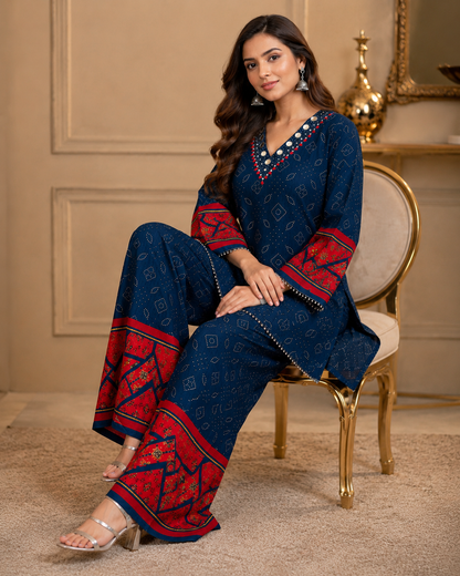 Navy Blue and Red Co-ord Set