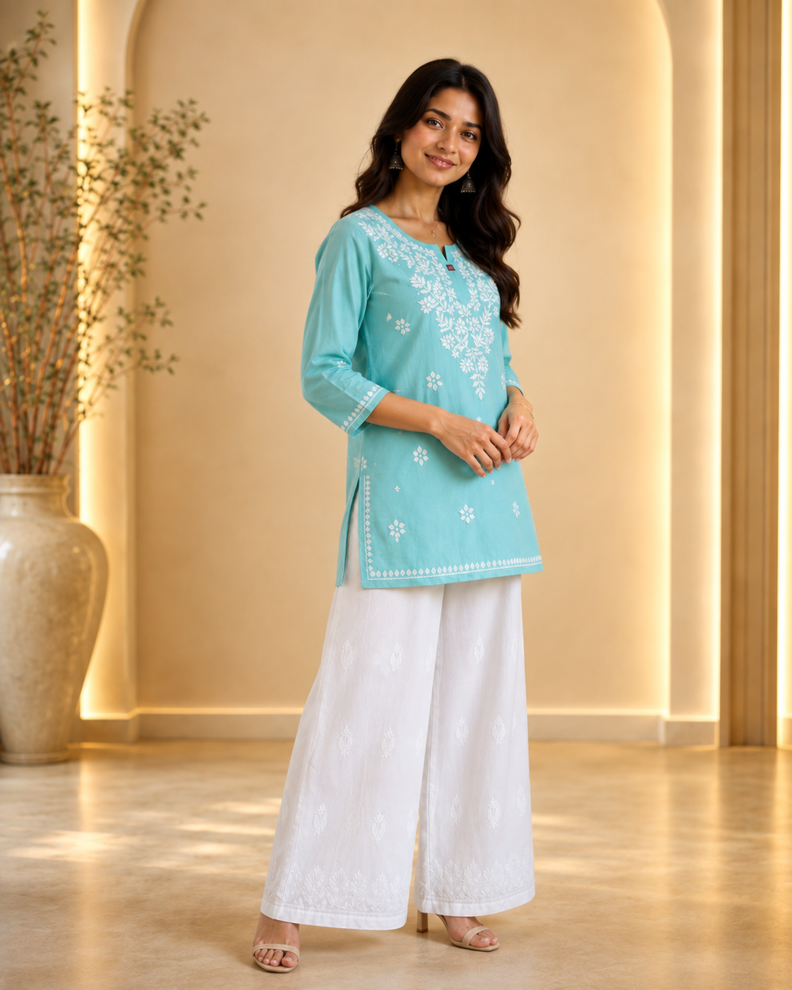 Pastel Blue Chikankari Short Kurti