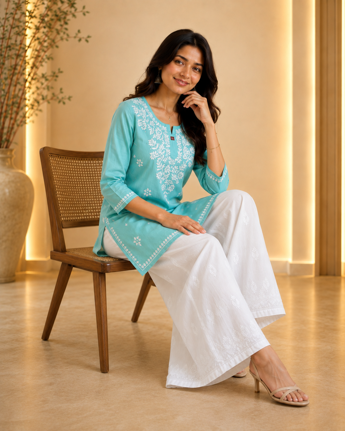 Pastel Blue Chikankari Short Kurti