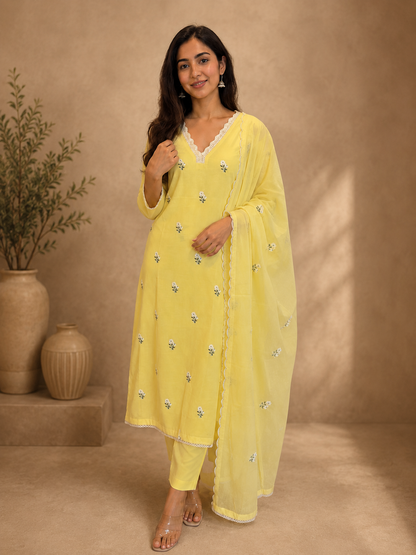 Lemon Yellow Mul Cotton Suit