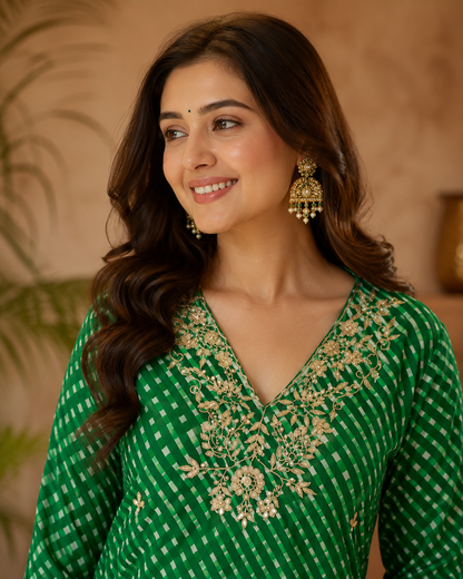 Gorgeous Green Georgette Lehariya Suit