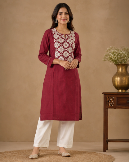 Maroon and White Pure Cotton Suit