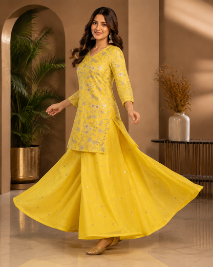 Sunshine Yellow Chinon Palazzo Suit