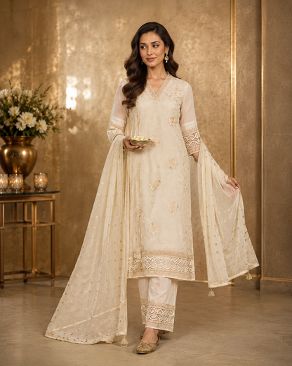 Ivory / Cream Mul Chanderi Suit