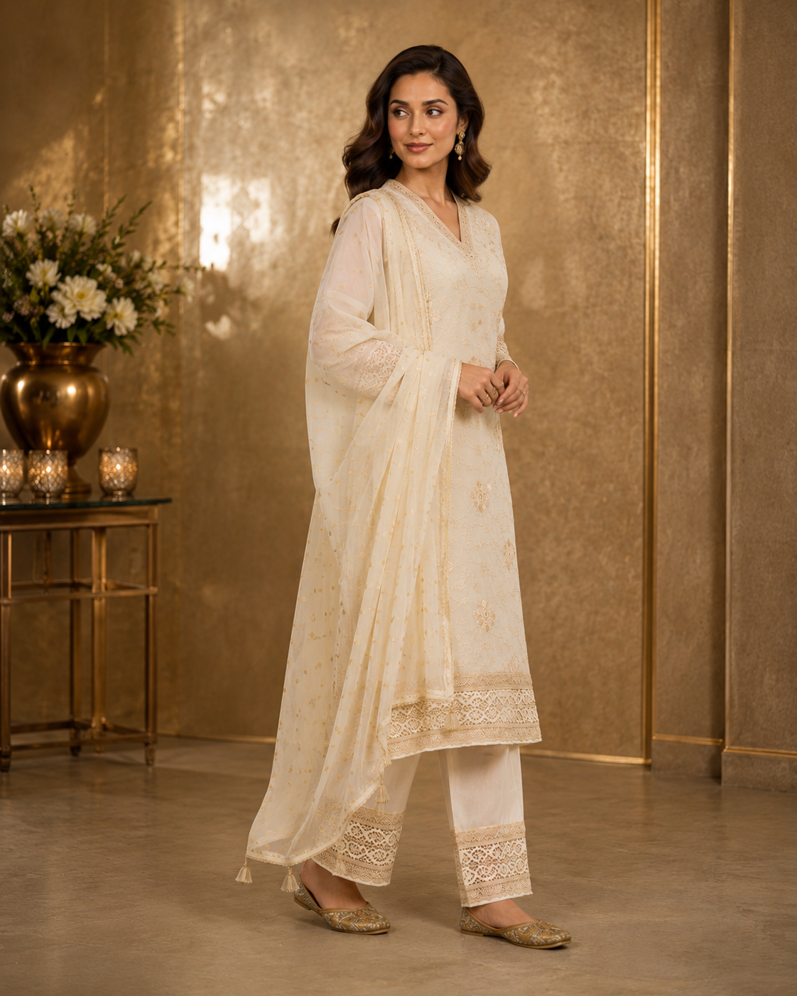 Ivory / Cream Mul Chanderi Suit