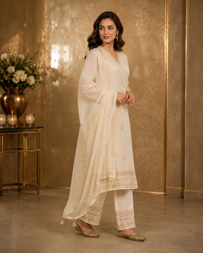 Ivory / Cream Mul Chanderi Suit